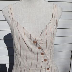 🦋NWT Linen/Cotton Sunday Pinstripe Dress, w Pockets! Small, Cream, Pinstripe